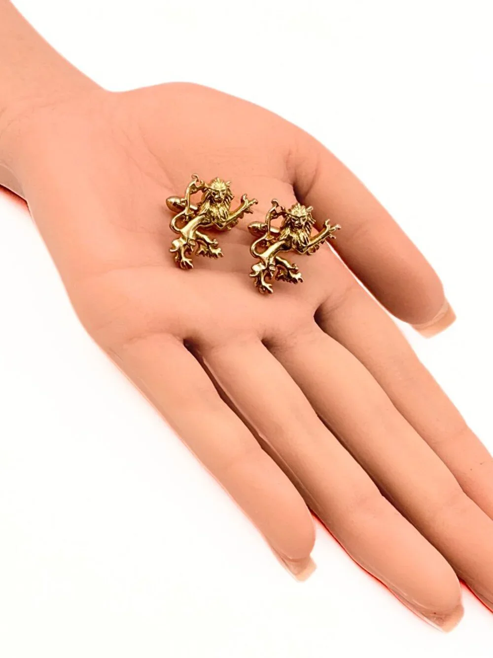 Neo Classic Heraldic Style Double Tailed Lion Rampant Griffin Cufflinks